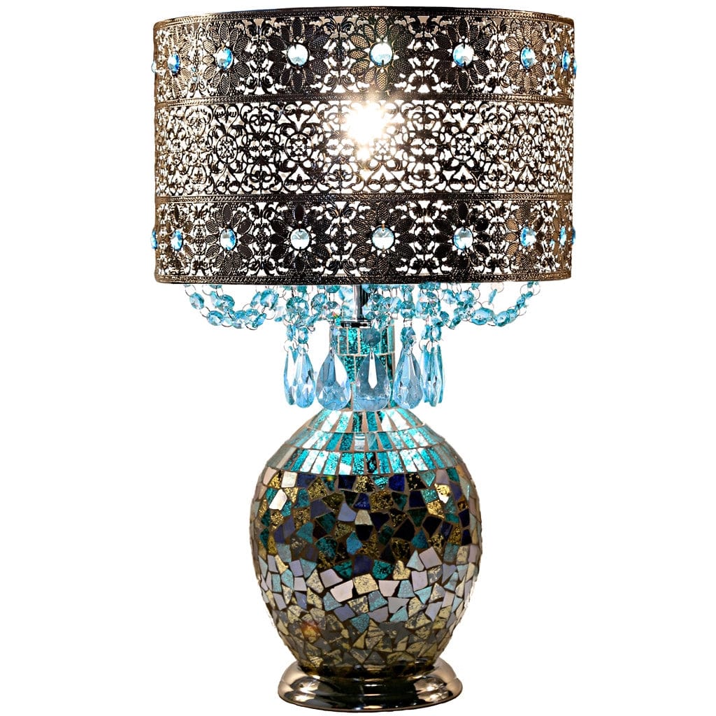 faire-river of goods Lamp Maverick Silver and Turquoise Crystal Mosaic Base Table Lamp