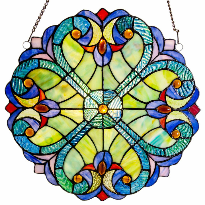 Faire: River of Goods Stained Glass Panels Blue Halston 12" Tiffany Style Stained Glass Hanging Window Panel