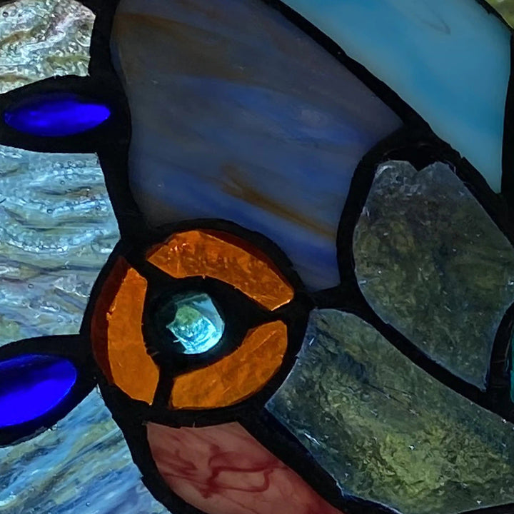 Faire: River of Goods Stained Glass Panels Blue or Colorful Butterfly Tiffany Style Stained Glass Window Hanging 12.5"