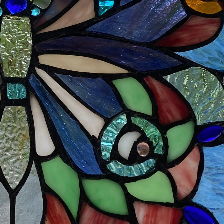 Faire: River of Goods Stained Glass Panels Blue or Colorful Butterfly Tiffany Style Stained Glass Window Hanging 12.5"