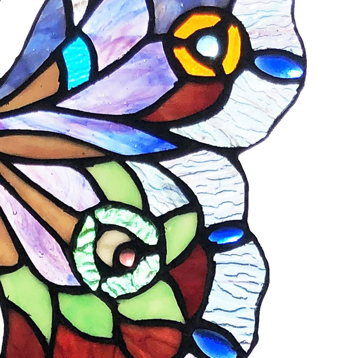 Faire: River of Goods Stained Glass Panels Blue or Colorful Butterfly Tiffany Style Stained Glass Window Hanging 12.5"