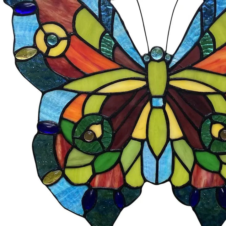 Faire: River of Goods Stained Glass Panels Blue or Colorful Butterfly Tiffany Style Stained Glass Window Hanging 12.5"