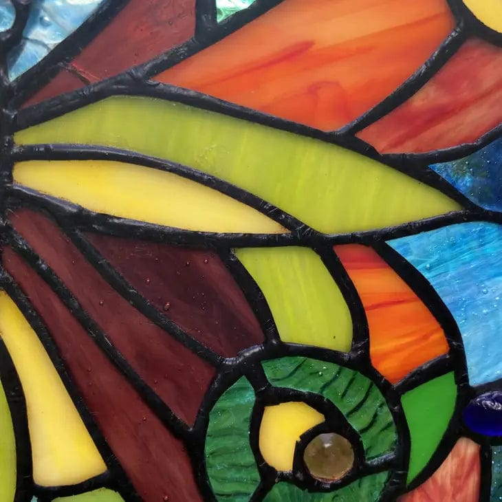 Faire: River of Goods Stained Glass Panels Blue or Colorful Butterfly Tiffany Style Stained Glass Window Hanging 12.5"