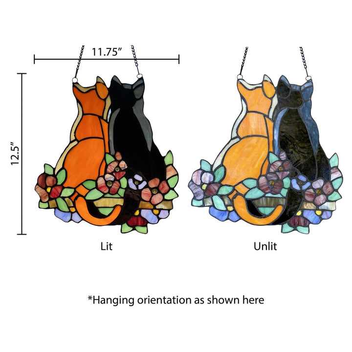 Faire: River of Goods Stained Glass Panels Cat Pair Beautiful Tiffany Style Stained Glass Hanging Window Panel