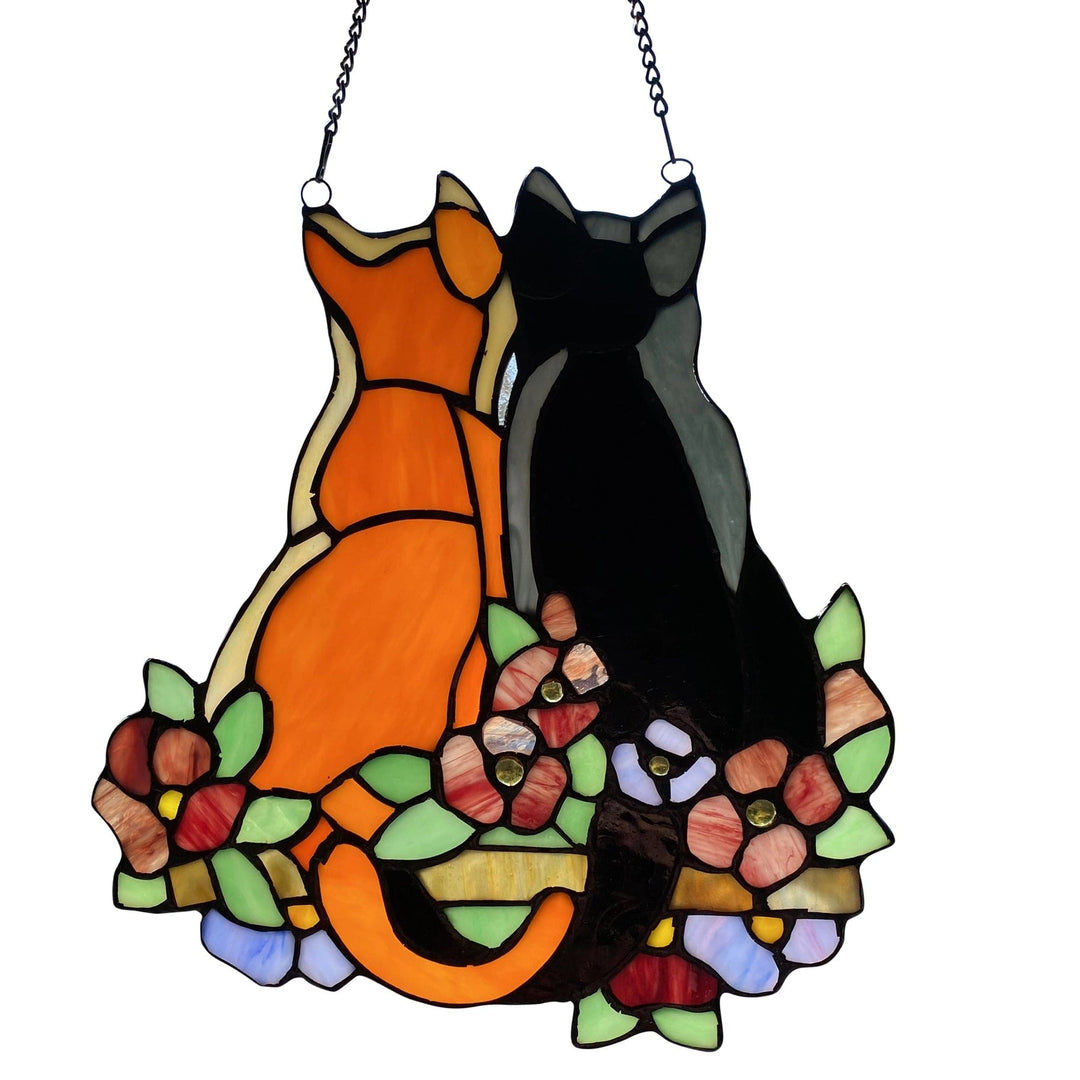 Faire: River of Goods Stained Glass Panels Cat Pair Beautiful Tiffany Style Stained Glass Hanging Window Panel