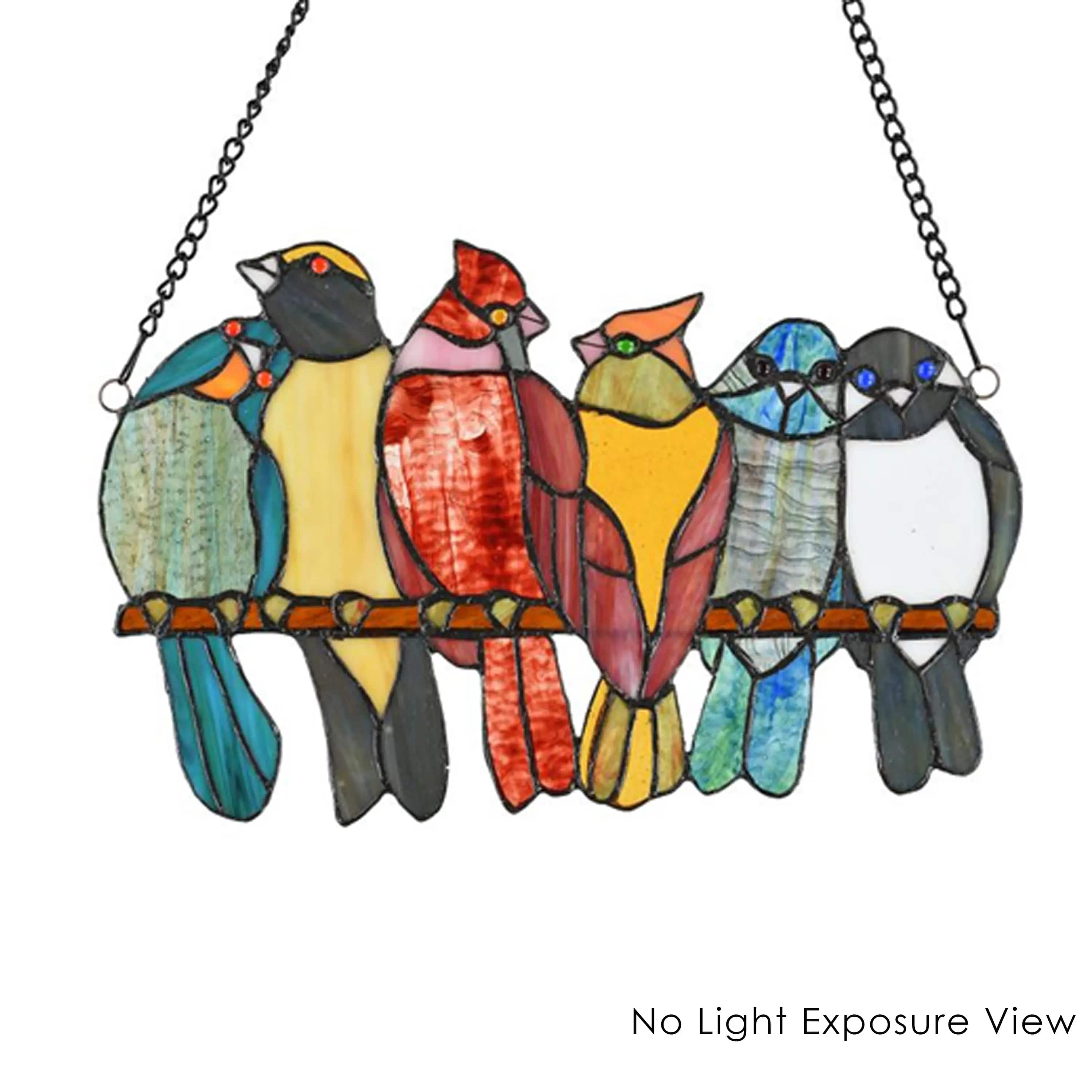 faire-river of goods Stained Glass Panels Colorful "Love Birds" Tiffany Style Stained Glass Window Hanging