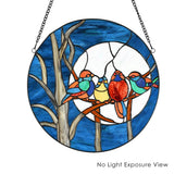 faire-river of goods Stained Glass Panels NEW Blue Birds in a Night Sky Stained Glass Window Panel