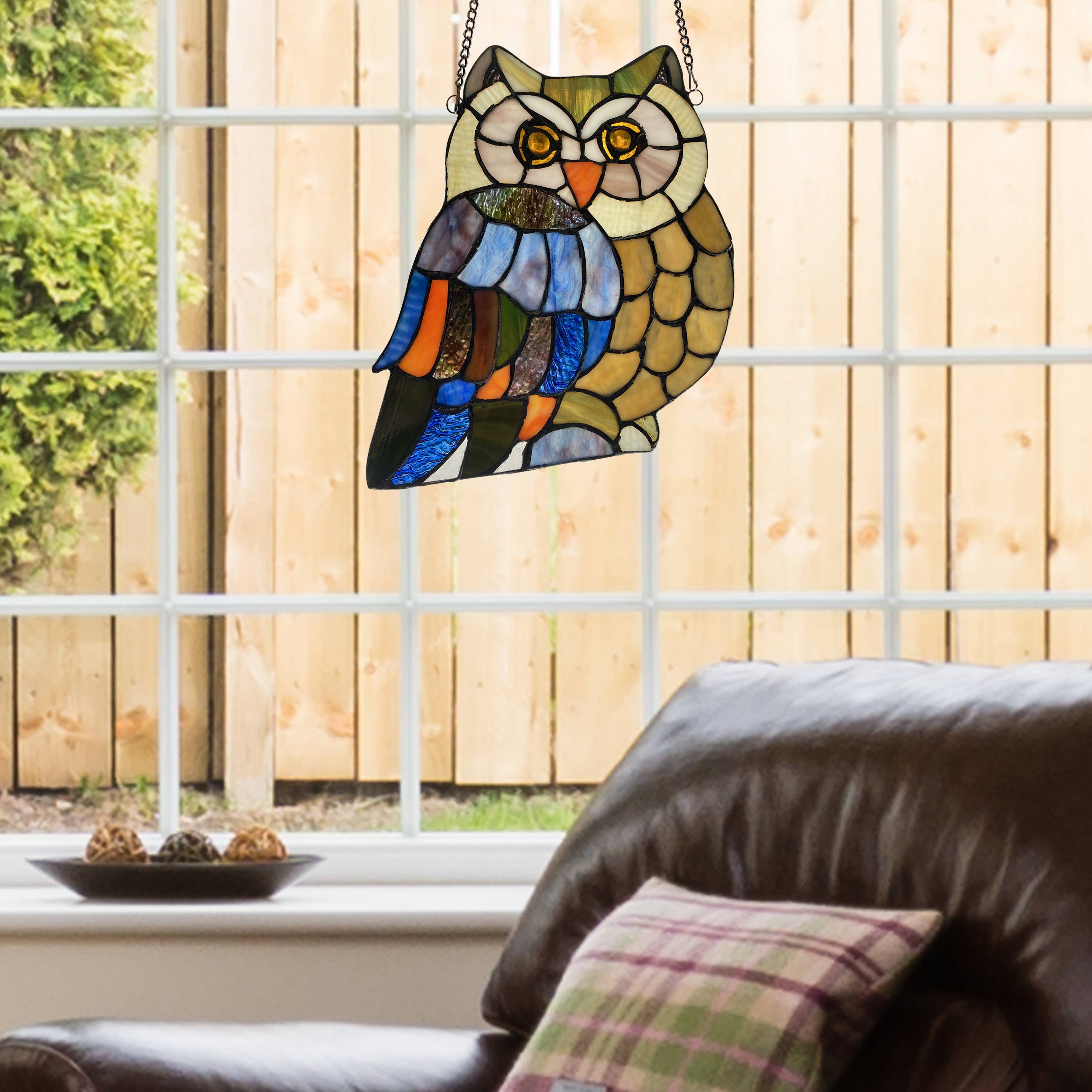 Mia the Owl Multicolor Stained Glass Window Panel Mia the Owl Multicolor Stained Glass Window Panel