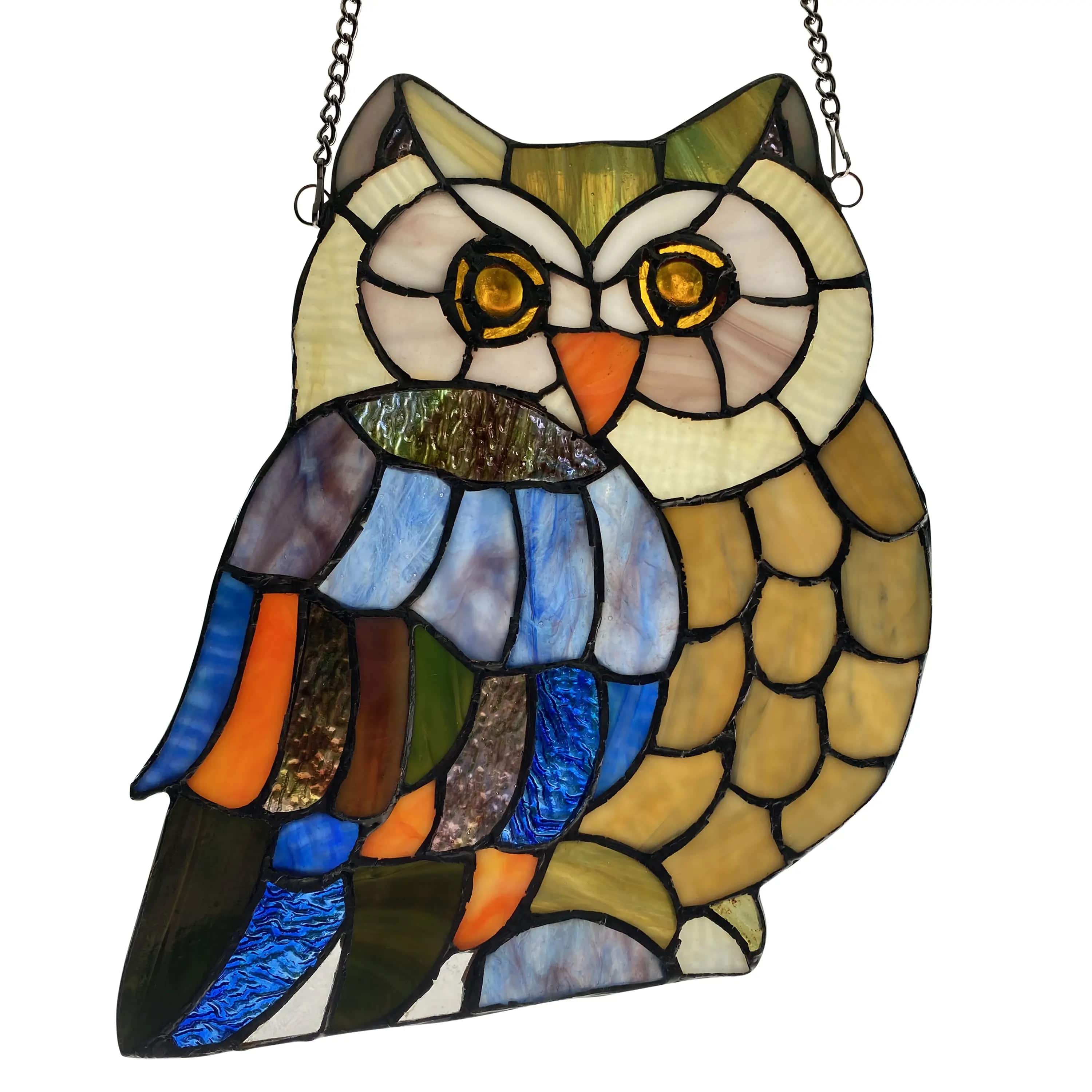 Mia the Owl Multicolor Stained Glass Window Panel Mia the Owl Multicolor Stained Glass Window Panel
