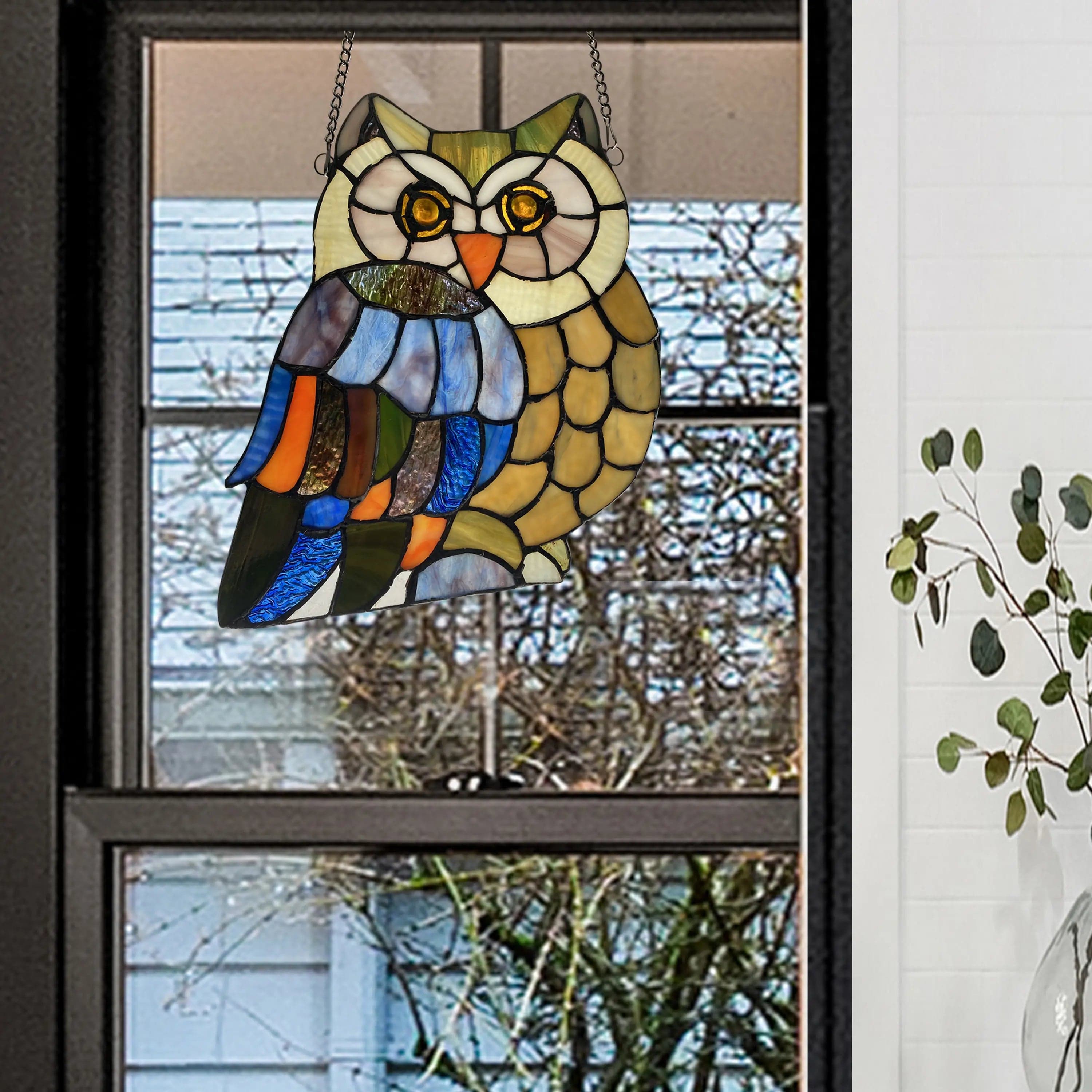 Mia the Owl Multicolor Stained Glass Window Panel Mia the Owl Multicolor Stained Glass Window Panel