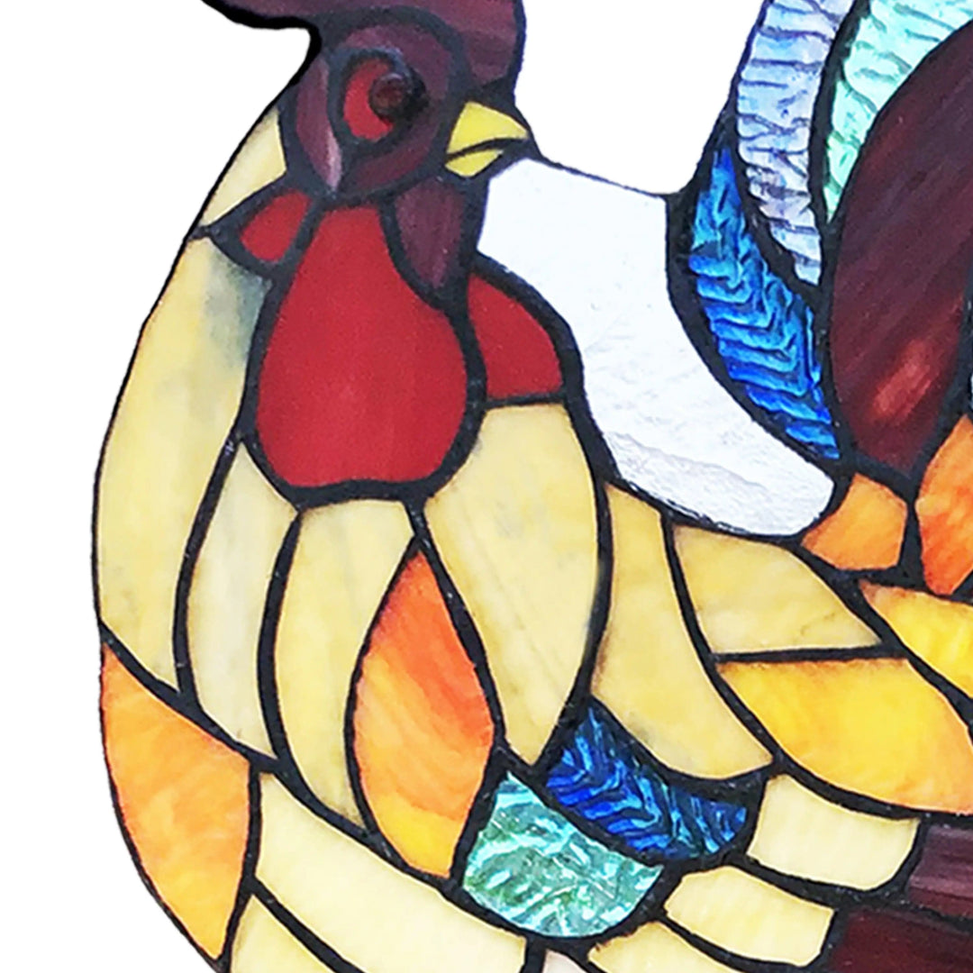 faire-river of goods Stained Glass Panels Rooster Tiffany Style Colorful Chicken Stained Glass Lamp or Hanging Panel