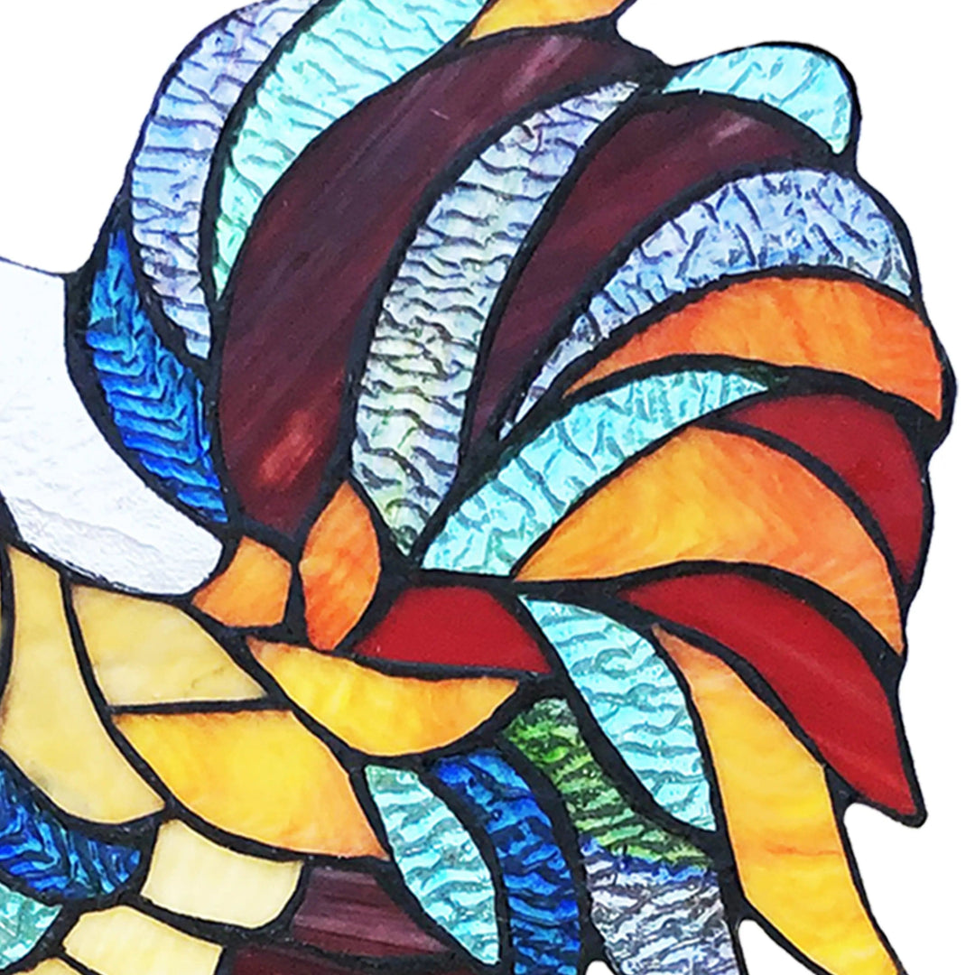 faire-river of goods Stained Glass Panels Rooster Tiffany Style Colorful Chicken Stained Glass Lamp or Hanging Panel
