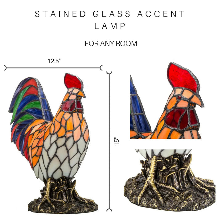 faire-river of goods Stained Glass Panels Rooster Tiffany Style Colorful Chicken Stained Glass Lamp or Hanging Panel