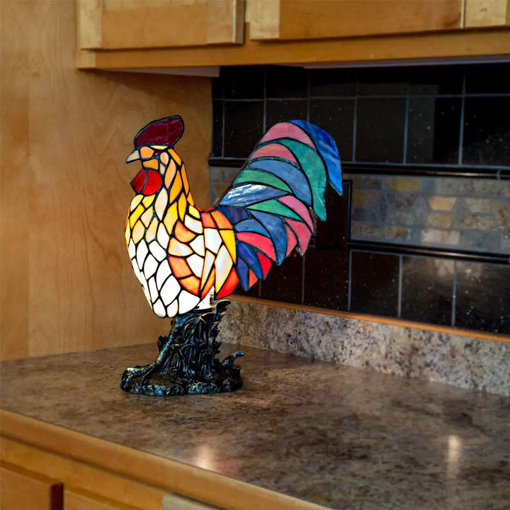 faire-river of goods Stained Glass Panels Rooster Tiffany Style Colorful Chicken Stained Glass Lamp or Hanging Panel