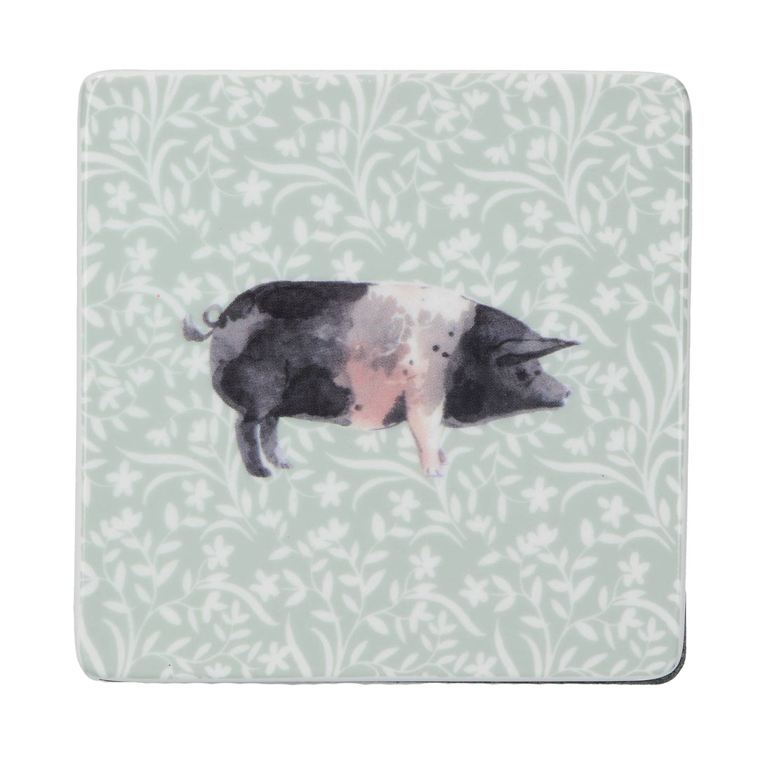 Faire: Silver Tree Home & Holiday coaster Pig Coasters Hampshire Farm Pig Ceramic Coaster Fine Quality