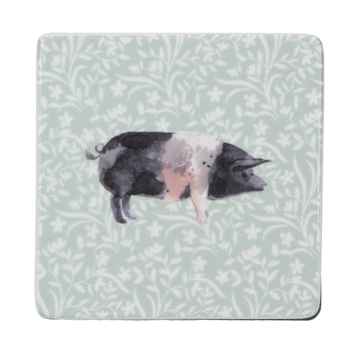 Faire: Silver Tree Home & Holiday coaster Pig Coasters Hampshire Farm Pig Ceramic Coaster Fine Quality