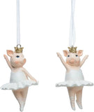 Faire: Silver Tree Home & Holiday Ornament Ballerina Pink Pig Ornaments with Gold Glitter Crowns