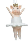 Faire: Silver Tree Home & Holiday Ornament Ballerina Pink Pig Ornaments with Gold Glitter Crowns