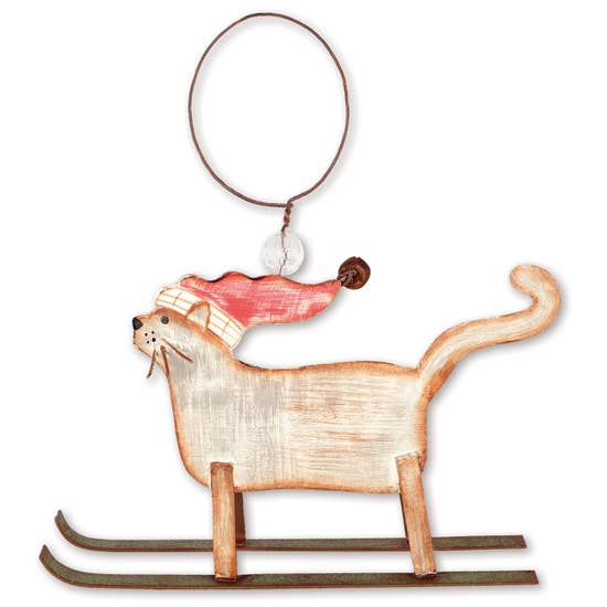 FAIRE - Sunset Vista Decor Cat Skiing Weiner Dog or Cat Metal Art Ornament