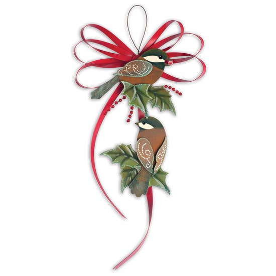 FAIRE - Sunset Vista Decor Chickadee Ornament Hummingbird, Chickadee or Cardinal Metal Art Bouncy Ornaments