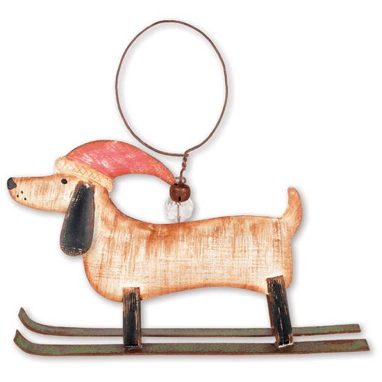 FAIRE - Sunset Vista Decor Dog Skiing Weiner Dog or Cat Metal Art Ornament