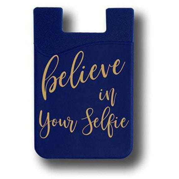 Faire Tundra Handbags and Clutches "Believe In Your Selfie"Cell Phone Card Wallet Blue -Vegan
