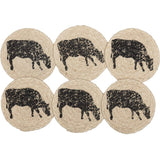 FAIRE - VHC Brands Coasters Cow Cow or Pig Jute Country Coaster Sets of 6-Sawyer Mill