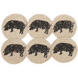 FAIRE - VHC Brands Coasters Pig Cow or Pig Jute Country Coaster Sets of 6-Sawyer Mill