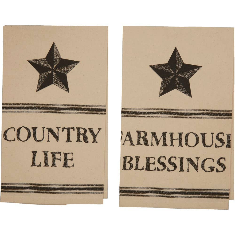 FAIRE - VHC Brands Kitchen Decor Farmhouse Star Country Life Muslin Unbleached Natural Tea Towel Set