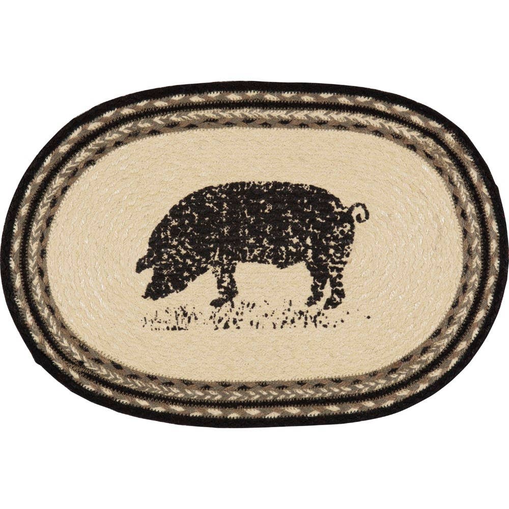 FAIRE - VHC Brands Placemats Pig Pig or Cow Jute Placemats Sawyer Mill  Set of 6, 12x18