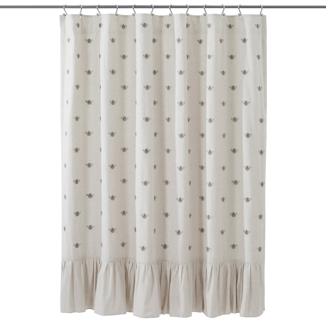 FAIRE - VHC Brands Shower Curtains Honey Bee Shower Curtain Embroidered