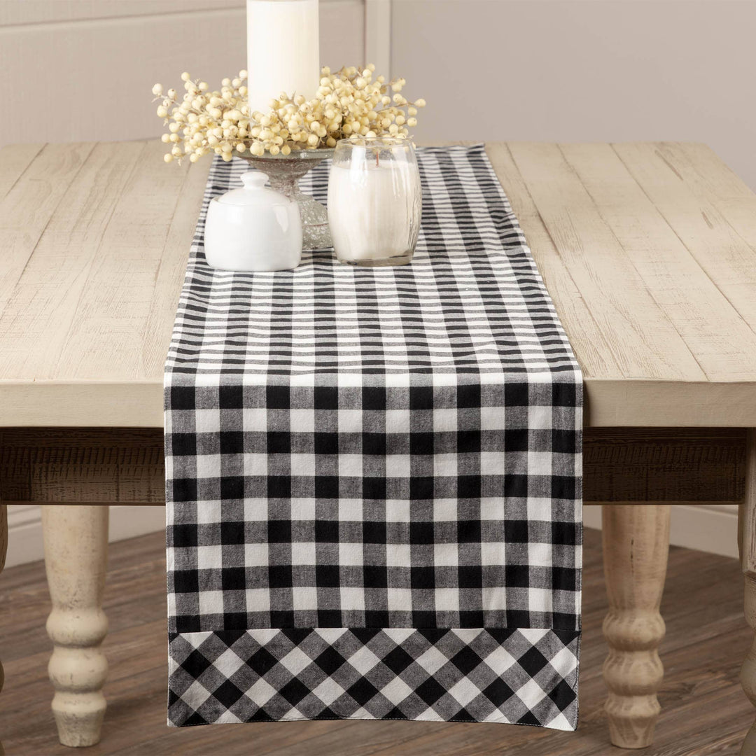 FAIRE - VHC Brands Table Runners Vintage Check Black and White Table Runners and Placemats