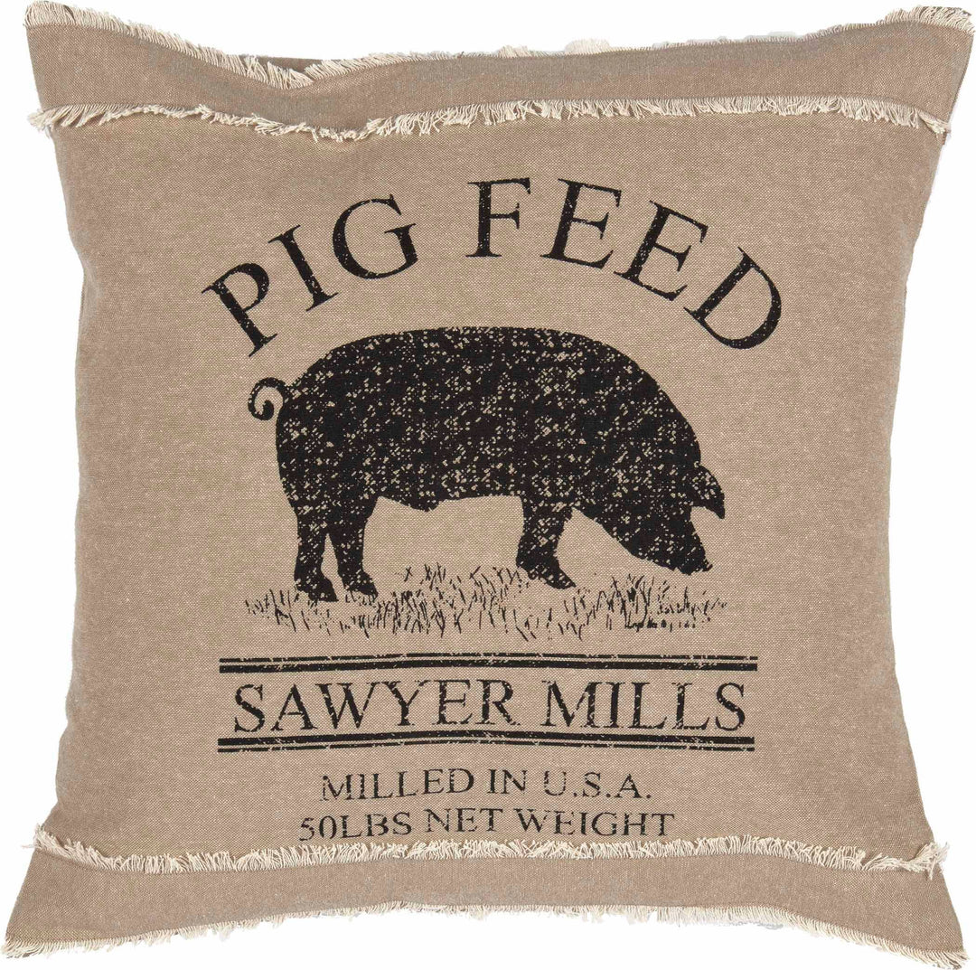 FAIRE - VHC Brands Throw Pillows Pig Pillow 18x18 Sawyer Mill Charcoal Natural