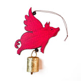 FAIRE - Whimsies Chime Red Flying Pig Metal Pig Bell Chimes Handmade in the USA *