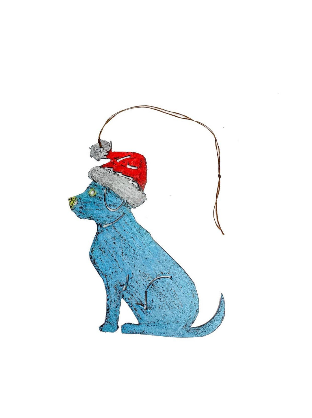FAIRE - Whimsies Holiday Ornaments Metal Art Christmas Doggie Ornament, Dog with Santa Hat