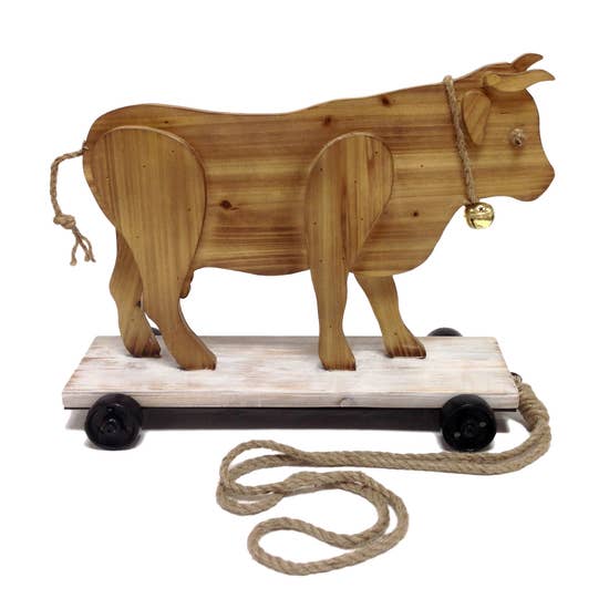 FAIRE - Wilco Home Decor Bull Old Fashioned Wooden Pig or Cow Pull Toy