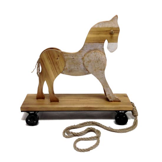 FAIRE - Wilco Home Decor Horse Old Fashioned Wooden Pig or Cow Pull Toy