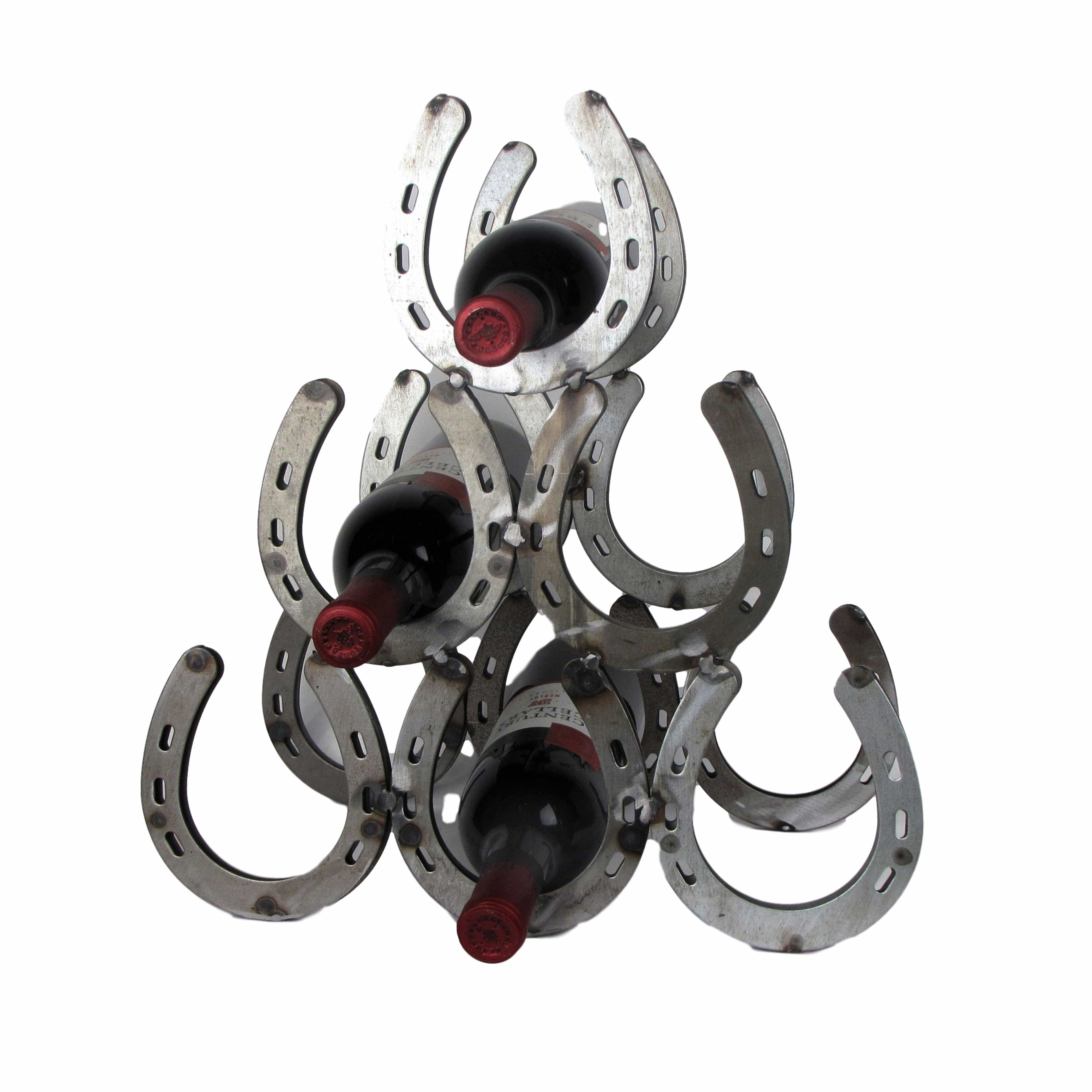 FAIRE - Wilco Home Decor Large Horseshoe Six Bottle Pyramid Wine Display-Wine Rack for Horse Lovers *