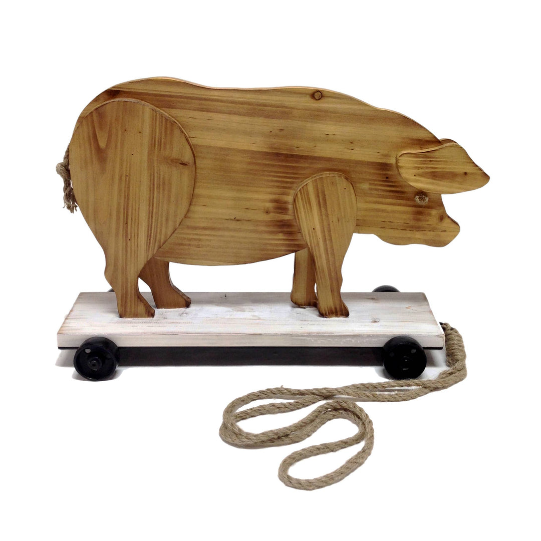 FAIRE - Wilco Home Decor Pig Old Fashioned Wooden Pig or Cow Pull Toy