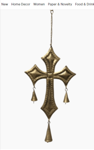 FAIRE - Wilco Home Sculptures & Statues St. Edward Metal Cross Hanging Chapel Bells Wind Chime