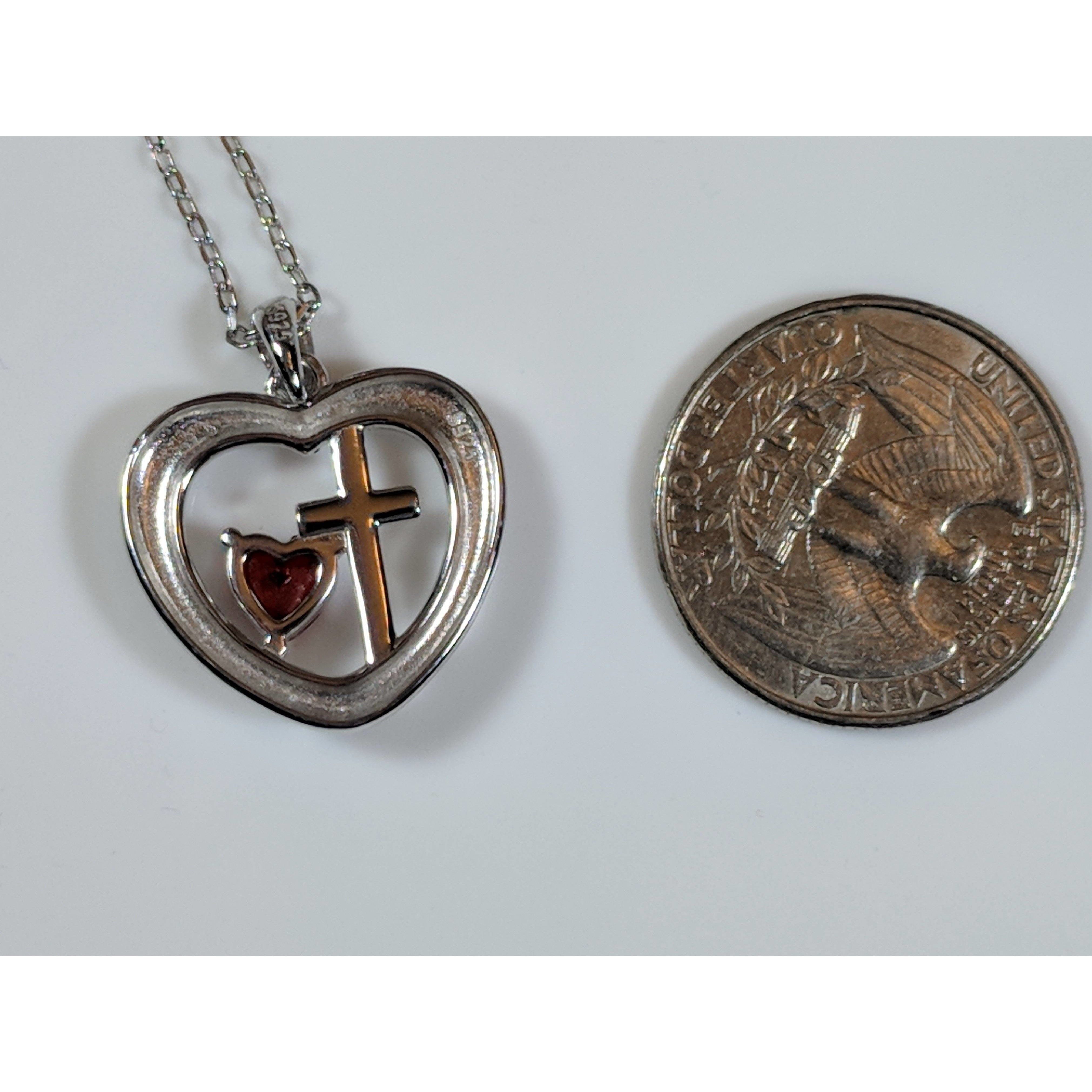Faith, Hope and Love Sterling Silver Pendant with Red CZ Heart, Beautiful! - The Pink Pigs, A Compassionate Boutique
