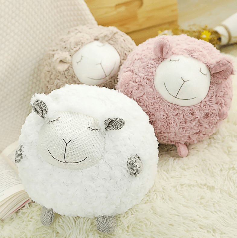 Fluffy Ewe Sheep Plushie, Chair Cushion or Baby Floor Play Mat Embroidered Features - The Pink Pigs, A Compassionate Boutique