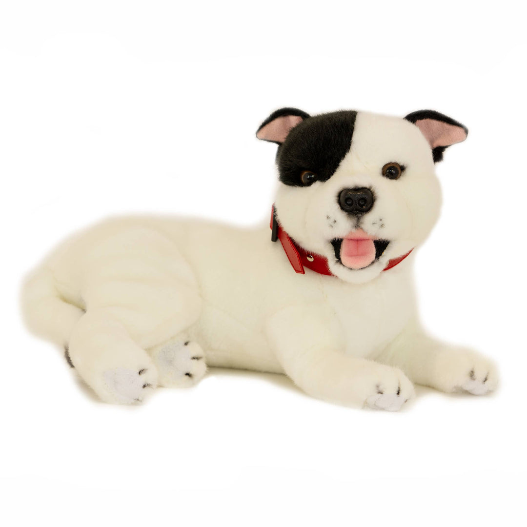 FurTastic Friends by Bocchetta Plush Toys Realistic White Staffordshire Bull Terrier with Black Patch Plushie Size 35cm/13.75"