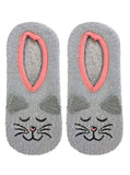 Grey Kitty Cat Fuzzy Footie Slipper Socks With Grips
