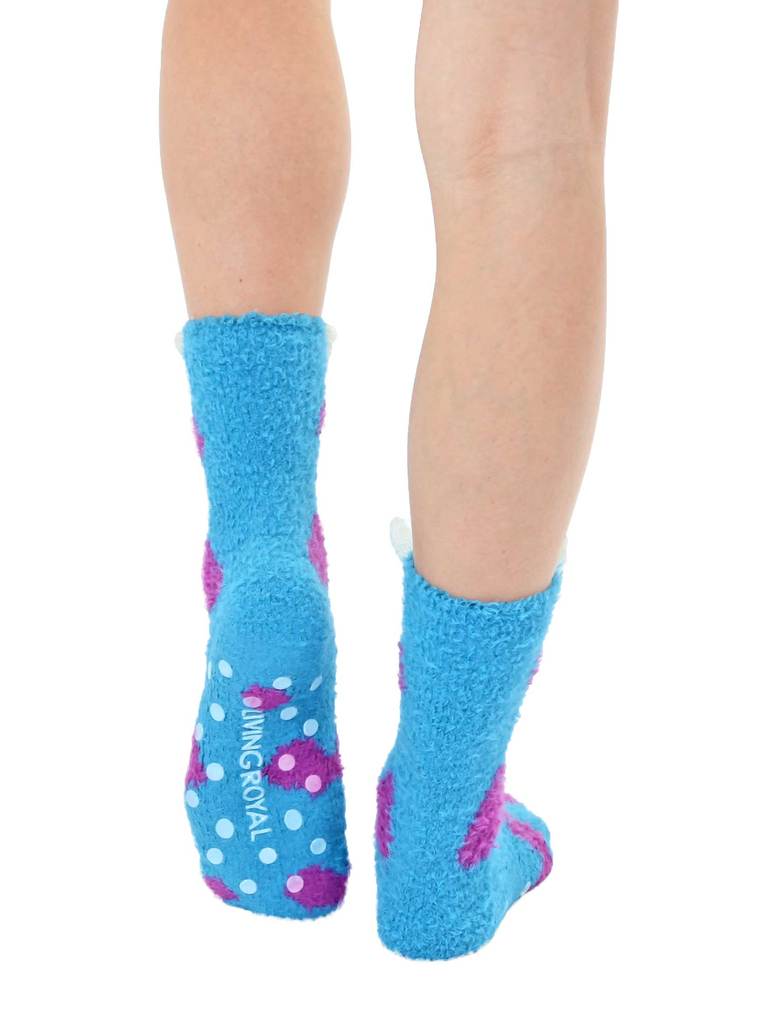 Fuzzy Blue One-Eyed Monster Crew Socks by Living Royal - The Pink Pigs, Animal Lover's Boutique