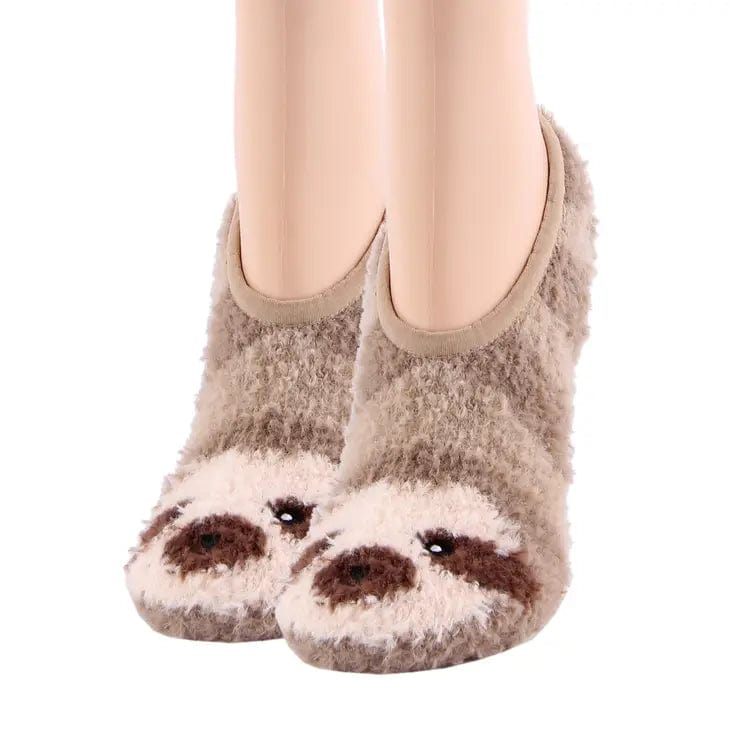 Sloth Fuzzy Footie Socks Women's Funny Fluffy House Slippers Socks