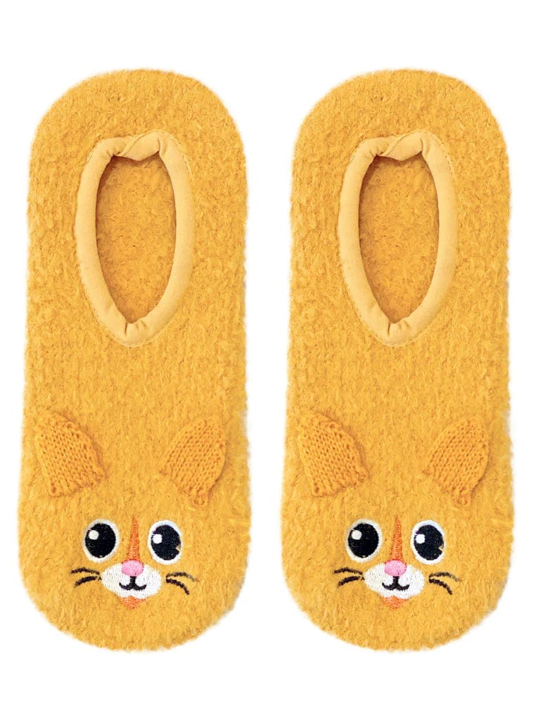 Orange Kitty Cat Fuzzy Footie Socks With Grips