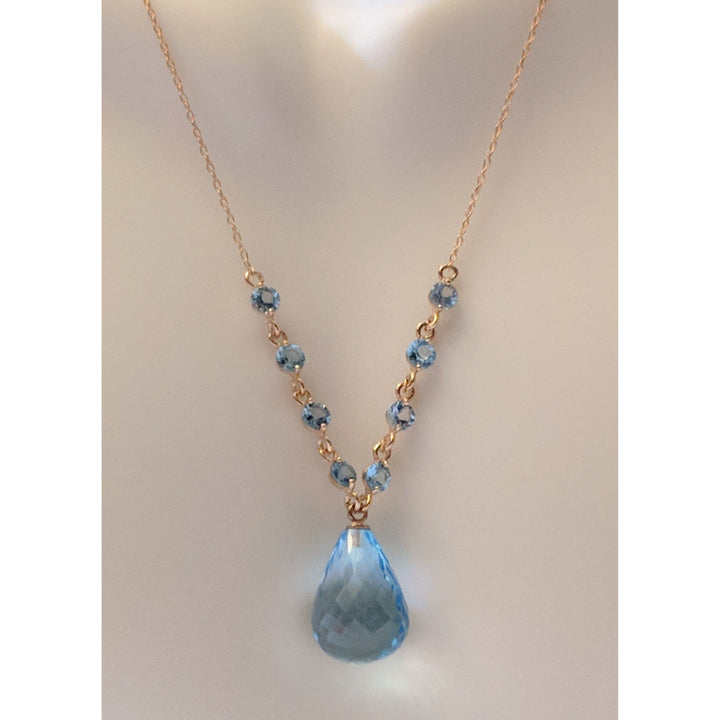 Galaxy Gold Fine Jewelry Sets Necklace / Rose Blue Topaz Briolette with Topaz Accents in 14K Rose Gold  11.3ctw