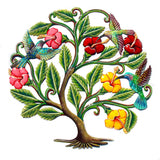 GCDS-Croix des Bouquets Metal Wall Art HUMMINGBIRDS AND HIBISCUS FLOWERS PAINTED HAITIAN METAL DRUM WALL ART, 24"