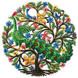 PEACOCK IN TREE PAINTED HAITIAN METAL DRUM WALL ART, 24